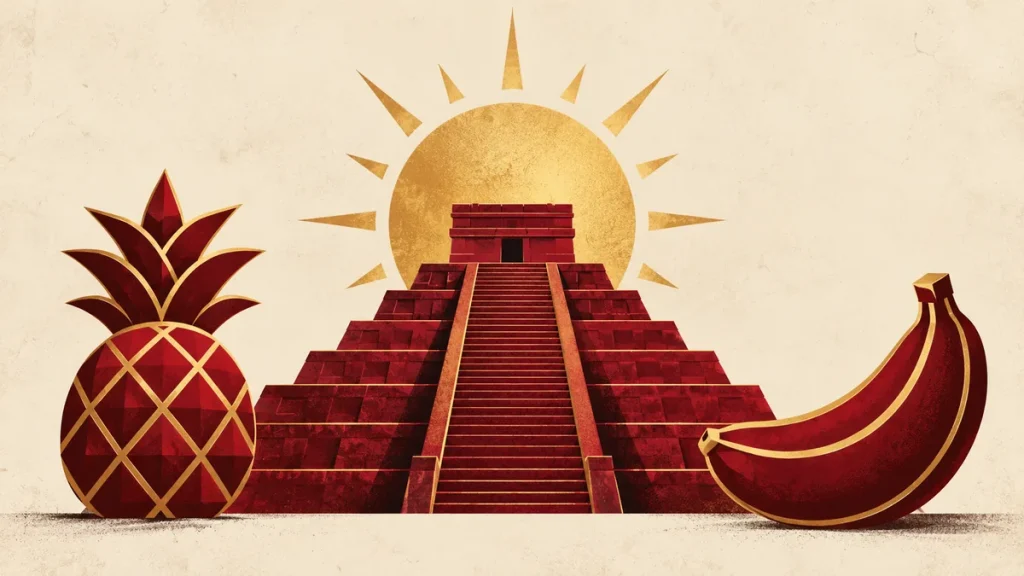 Pyramid and fruit symbols illustrating Aztec Magic Bonanza