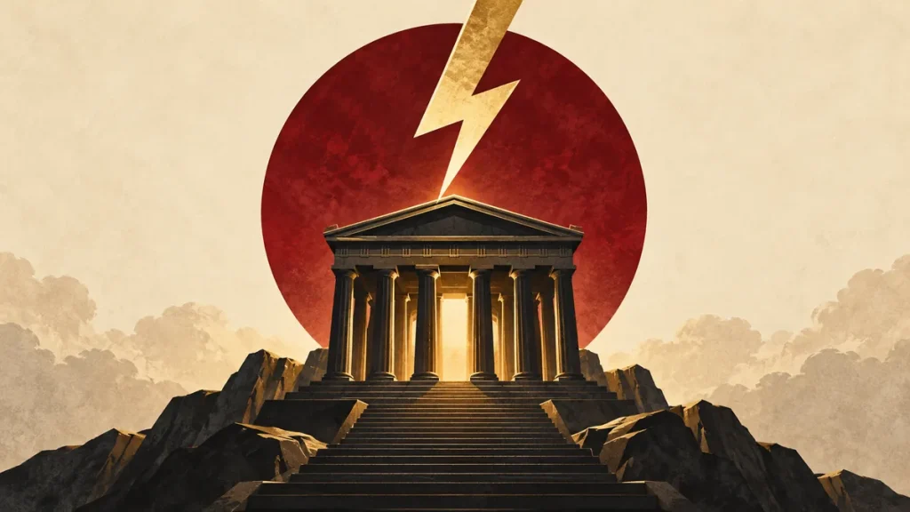 Temple and lightning illustrating Temple of Power
